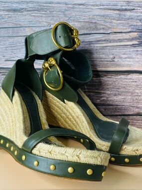 Alexander McQueen Olive Green Espadrille Wedge Sandals